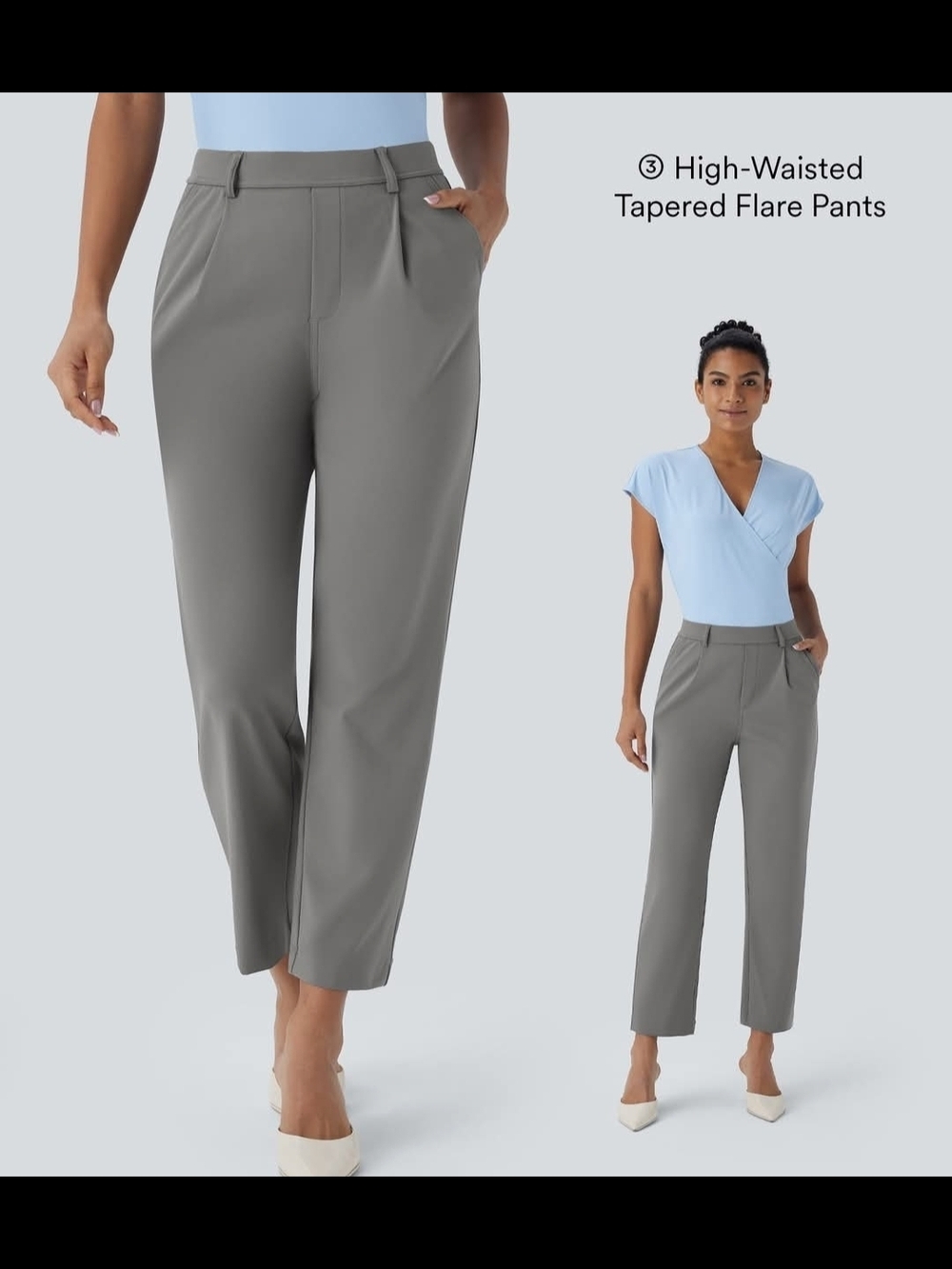 HALARA High-Waisted Tapered Flare Pants in Gray